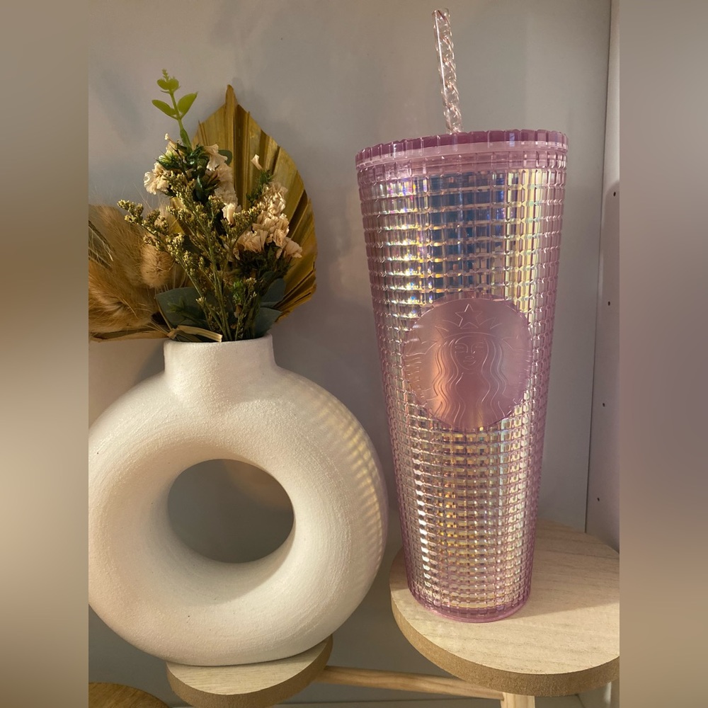 24 oz grid pink Starbucks cup
